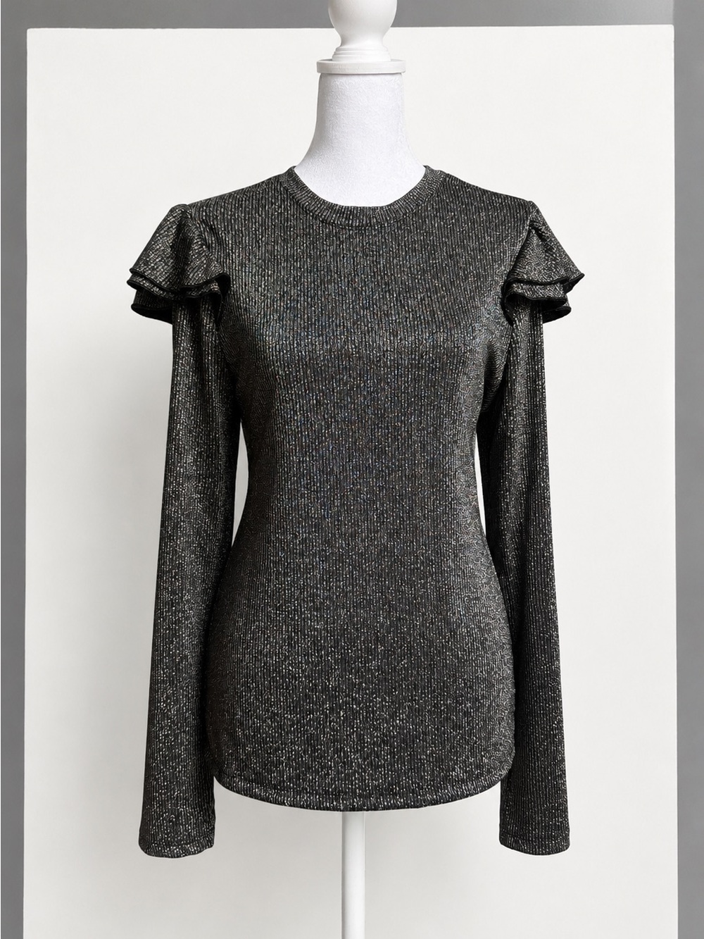 GAP Metallic Shimmer Ruffle Shoulder Long Sleeve Top Sz L